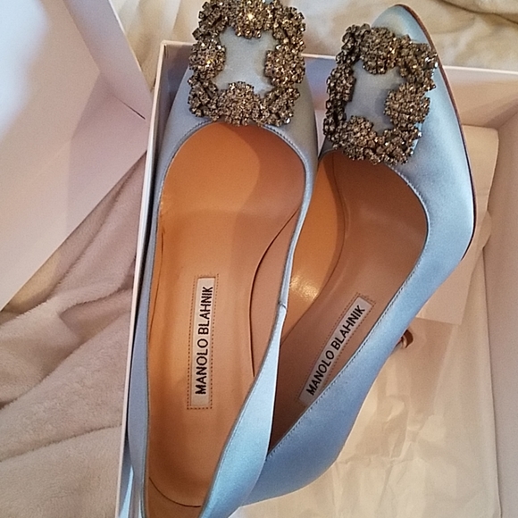 Manolo Blahnik Shoes - NWT Manolo Blahnik Hangisi Heels Blue Satin